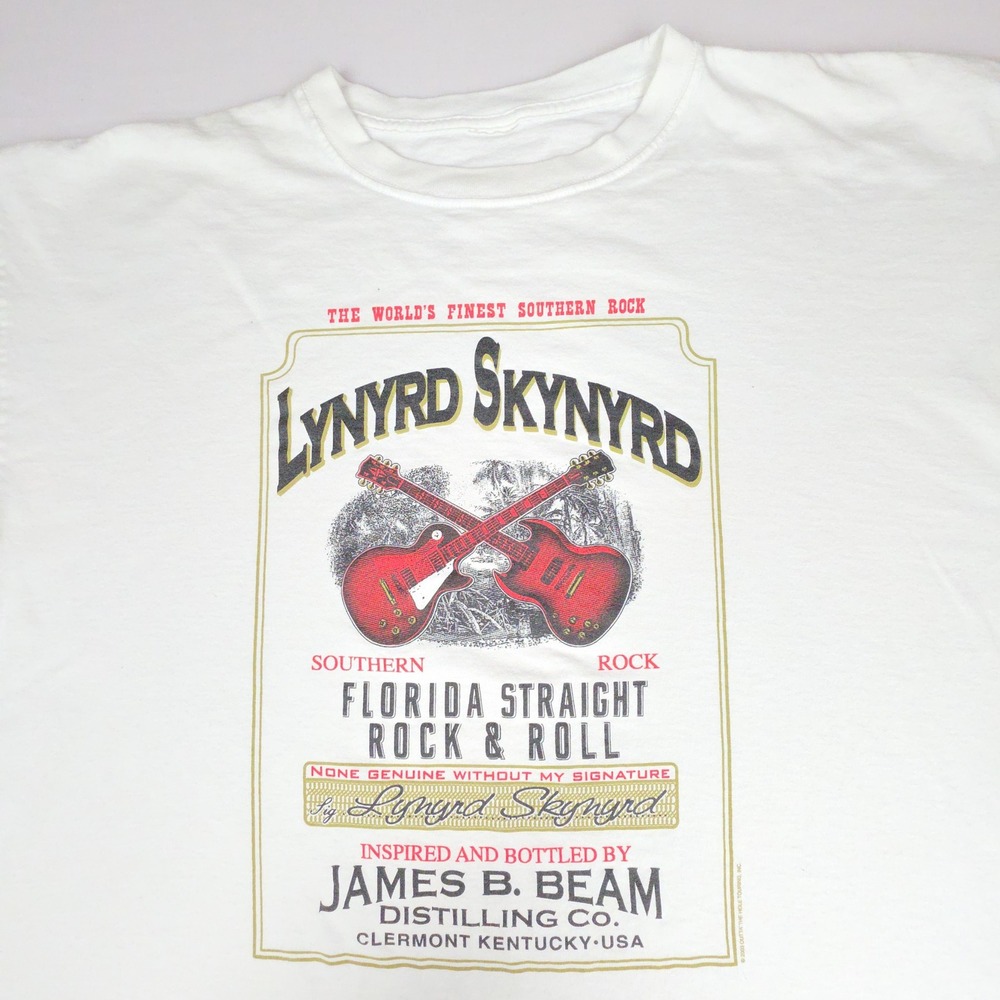 Lynyrd Skynyrd Jim Beam Graphic Tee Mens 2XL White Southern Rock Cotton